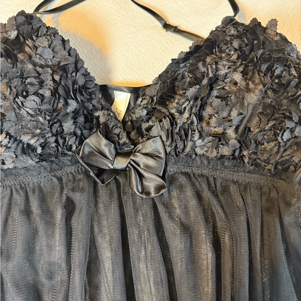 Baby Doll by Flora Nikrooz Sheer Black Bellflower Camidoll 3D Flowers on Bodice
